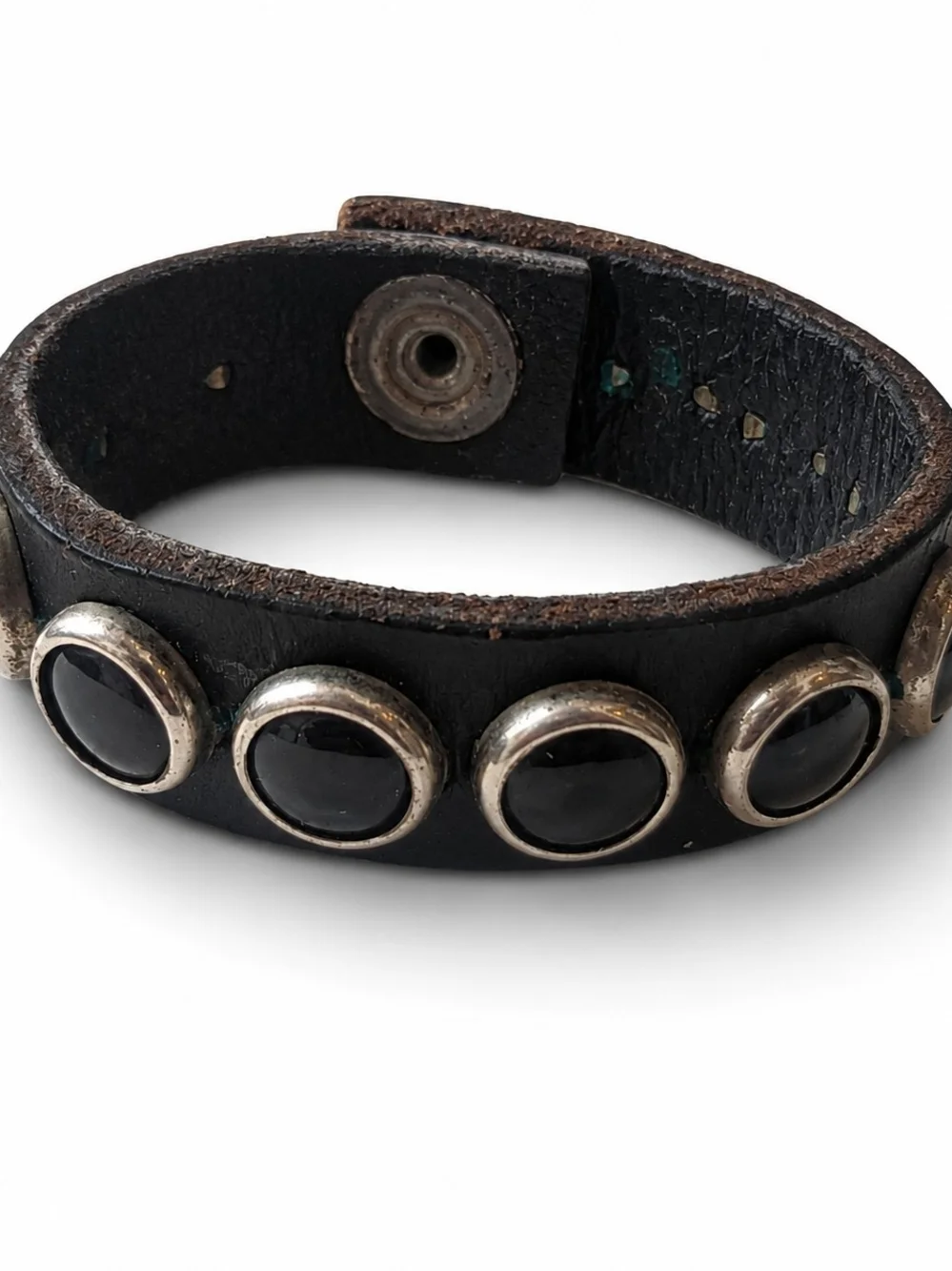 2000's Leather Stud Bracelet W/ Black Cabochons
